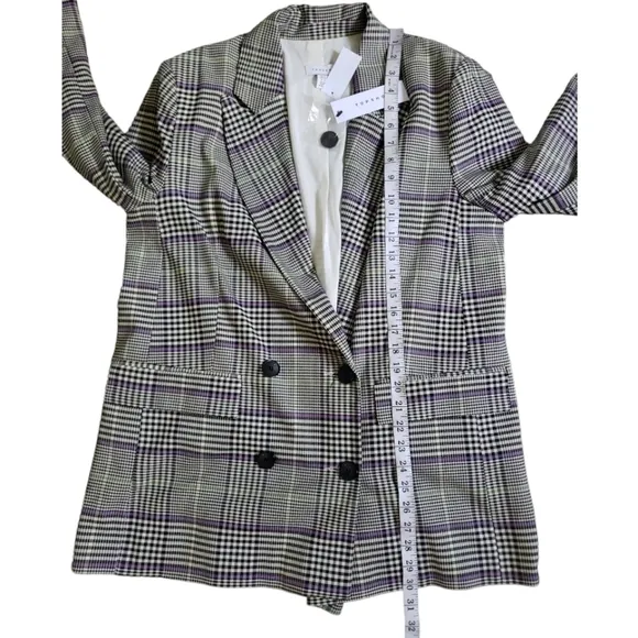 NWT Topshop Check Double Breasted Blazer Size 12