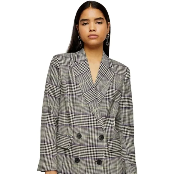 NWT Topshop Check Double Breasted Blazer Size 12