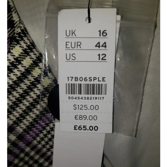 NWT Topshop Check Double Breasted Blazer Size 12