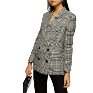 NWT Topshop Check Double Breasted Blazer Size 12