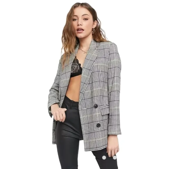 NWT Topshop Check Double Breasted Blazer Size 12