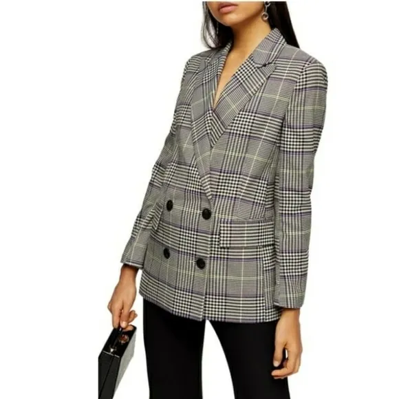 NWT Topshop Check Double Breasted Blazer Size 12