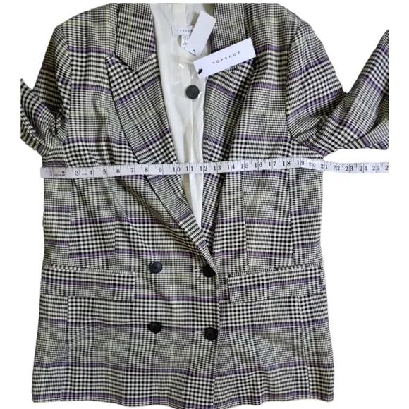 NWT Topshop Check Double Breasted Blazer Size 12