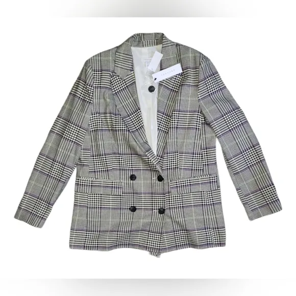 NWT Topshop Check Double Breasted Blazer Size 12