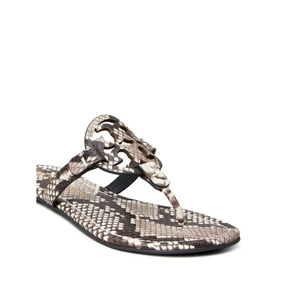 NWT TORY BURCH Womens Beige Snakeskin Miller Slip On Leather Thong Sandals 8 M