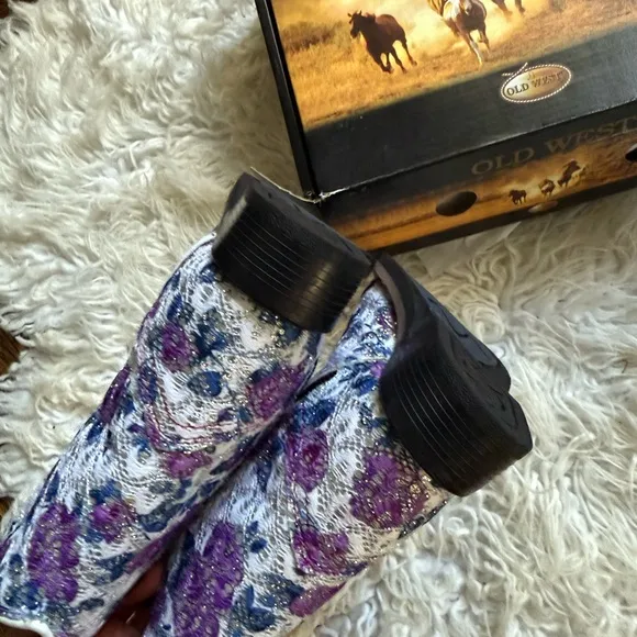 Old West Toddler Floral Cowboy Boots - Purple and Blue