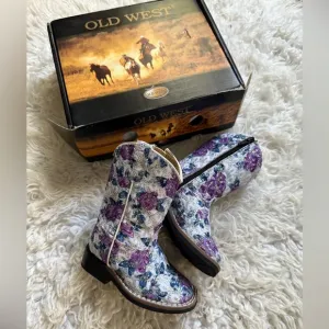 Old West Toddler Floral Cowboy Boots - Purple and Blue
