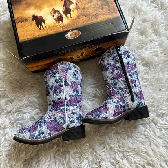 Old West Toddler Floral Cowboy Boots - Purple and Blue