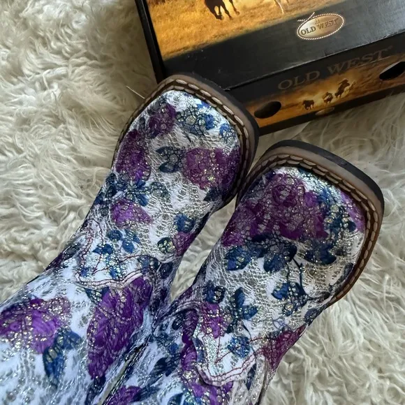 Old West Toddler Floral Cowboy Boots - Purple and Blue