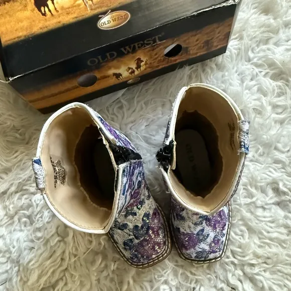Old West Toddler Floral Cowboy Boots - Purple and Blue