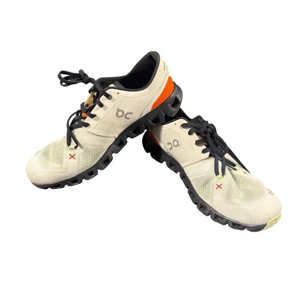 On Cloud X Shoes Men’s On Running Gym Trainers White / Orange Mesh Size 9