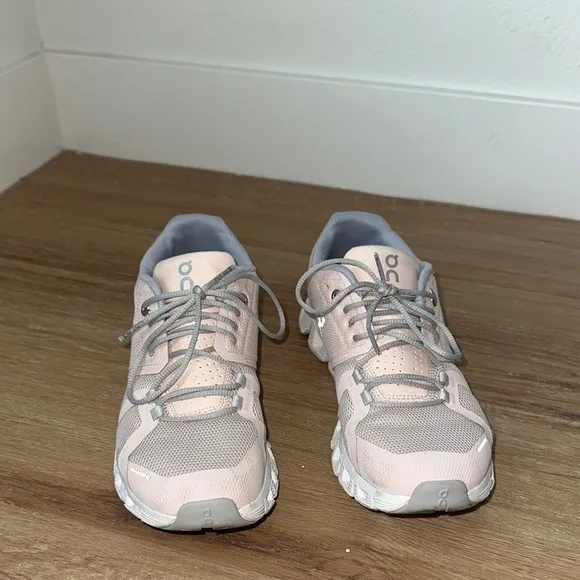 On Running Women's Shoes in Light Pink and Gray