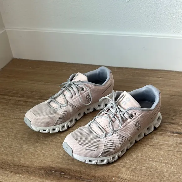 On Running Women's Shoes in Light Pink and Gray