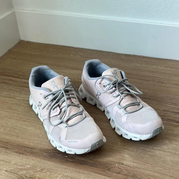 On Running Women's Shoes in Light Pink and Gray