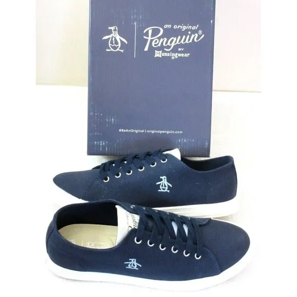 Original Penguin Men's Sam Stripe Classic Lace Up Canvas Dark Blue Shoes NIB