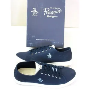 Original Penguin Men's Sam Stripe Classic Lace Up Canvas Dark Blue Shoes NIB