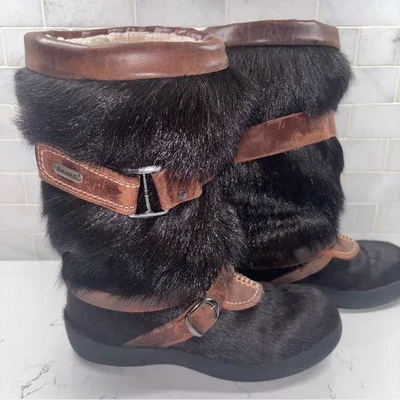 Pajar Black and Brown Fur Boots -Size 38 Leather Detail Wool Lined
