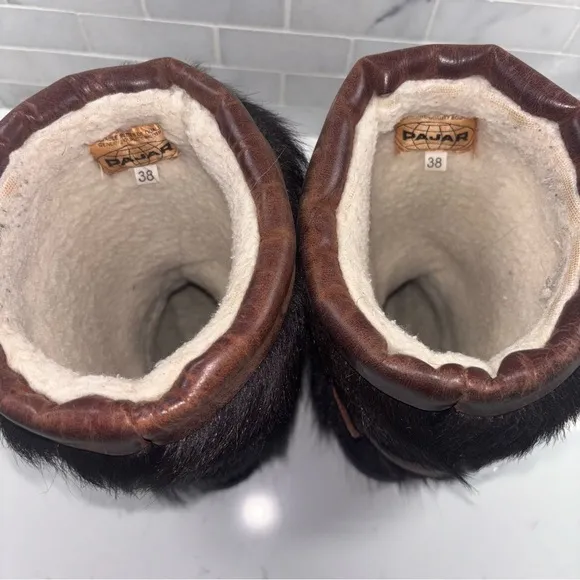 Pajar Black and Brown Fur Boots -Size 38 Leather Detail Wool Lined