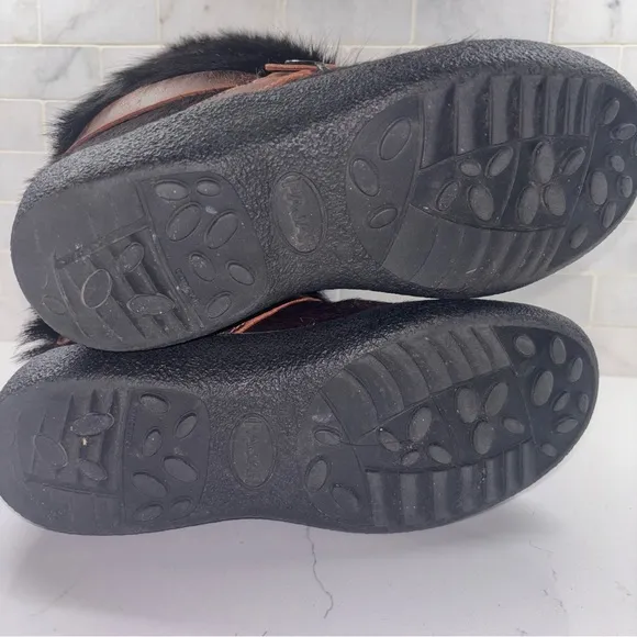 Pajar Black and Brown Fur Boots -Size 38 Leather Detail Wool Lined