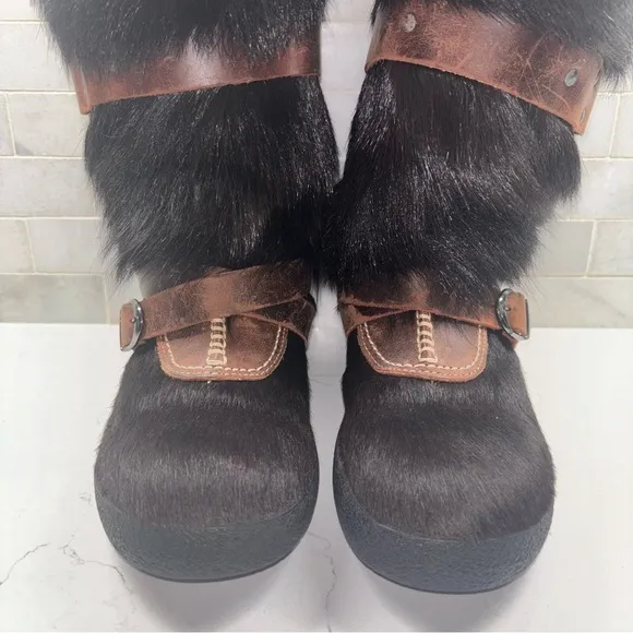 Pajar Black and Brown Fur Boots -Size 38 Leather Detail Wool Lined