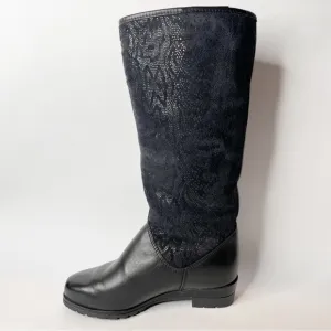 Pajar Black Suede &amp; Leather Snake Print Shearling Fur Lined Winter Boots Size 6