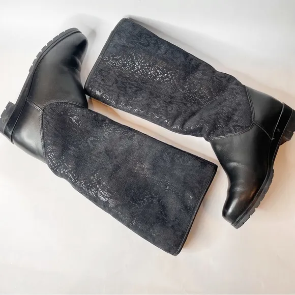 Pajar Black Suede &amp; Leather Snake Print Shearling Fur Lined Winter Boots Size 6