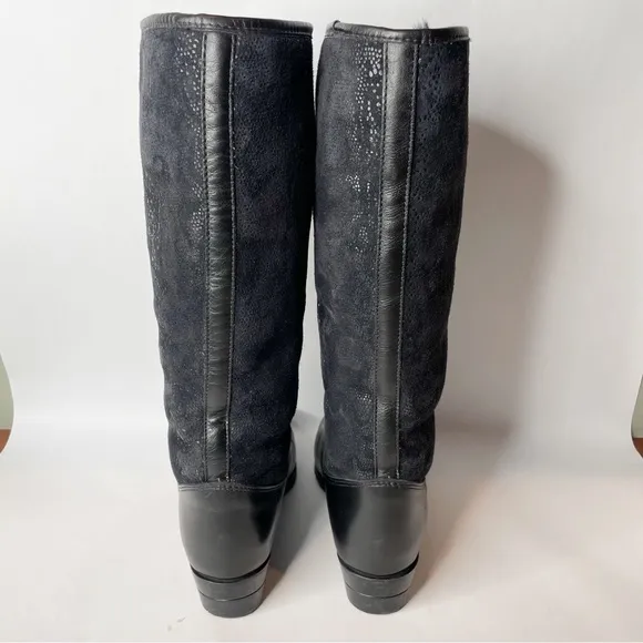 Pajar Black Suede &amp; Leather Snake Print Shearling Fur Lined Winter Boots Size 6