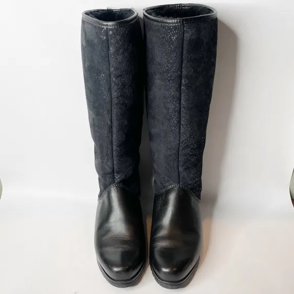 Pajar Black Suede &amp; Leather Snake Print Shearling Fur Lined Winter Boots Size 6