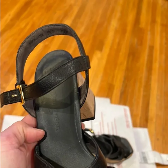 Paul Green Black Platform Sandals with Cork Wedge