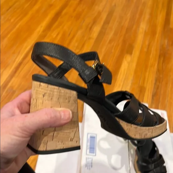 Paul Green Black Platform Sandals with Cork Wedge