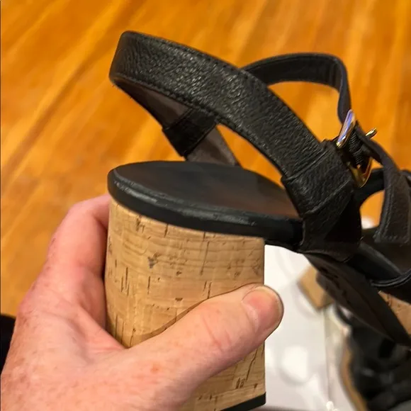Paul Green Black Platform Sandals with Cork Wedge