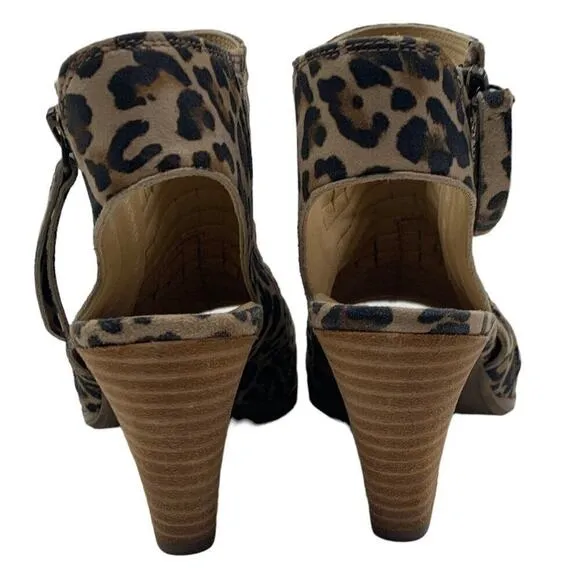 Paul Green Cayanne Suede Leopard Peep Toe Booties Women's UK Size 3 1/2 US 6
