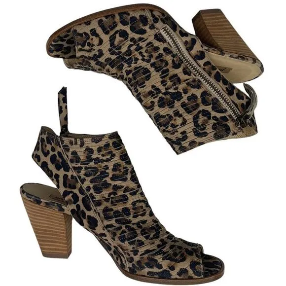 Paul Green Cayanne Suede Leopard Peep Toe Booties Women's UK Size 3 1/2 US 6