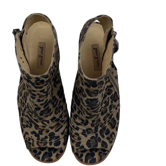 Paul Green Cayanne Suede Leopard Peep Toe Booties Women's UK Size 3 1/2 US 6