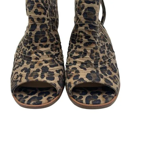 Paul Green Cayanne Suede Leopard Peep Toe Booties Women's UK Size 3 1/2 US 6