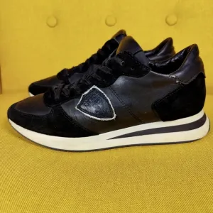 Philippe Model Women's Trpx Sneakers Noir Lace Black Leather Suede Shoes Sz 7.5B