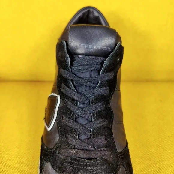 Philippe Model Women's Trpx Sneakers Noir Lace Black Leather Suede Shoes Sz 7.5B