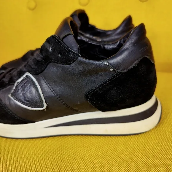 Philippe Model Women's Trpx Sneakers Noir Lace Black Leather Suede Shoes Sz 7.5B