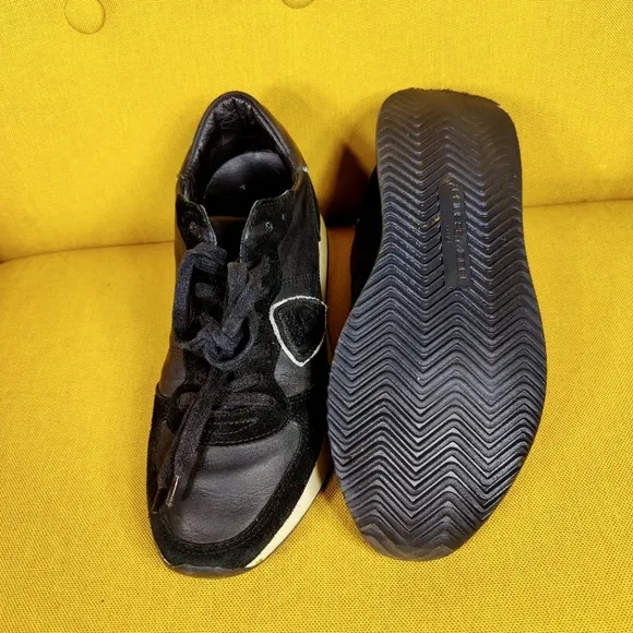 Philippe Model Women's Trpx Sneakers Noir Lace Black Leather Suede Shoes Sz 7.5B