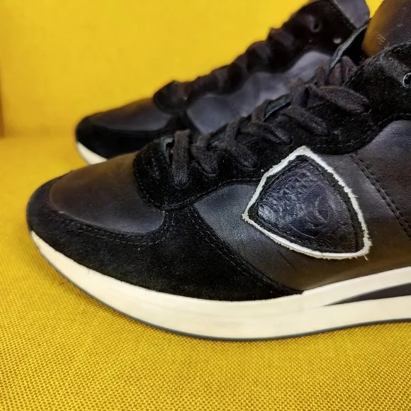 Philippe Model Women's Trpx Sneakers Noir Lace Black Leather Suede Shoes Sz 7.5B