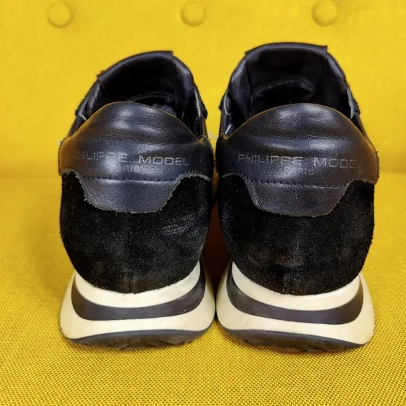 Philippe Model Women's Trpx Sneakers Noir Lace Black Leather Suede Shoes Sz 7.5B