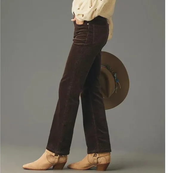 Pilcro Anthropologie Yaya Mid-Rise Flare Corduroy Cocoa Brown 28