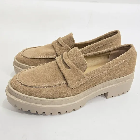 Portland Leather Patina Lug Heel Loafer Shoes Tan Leather