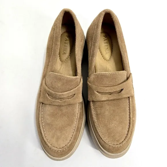 Portland Leather Patina Lug Heel Loafer Shoes Tan Leather