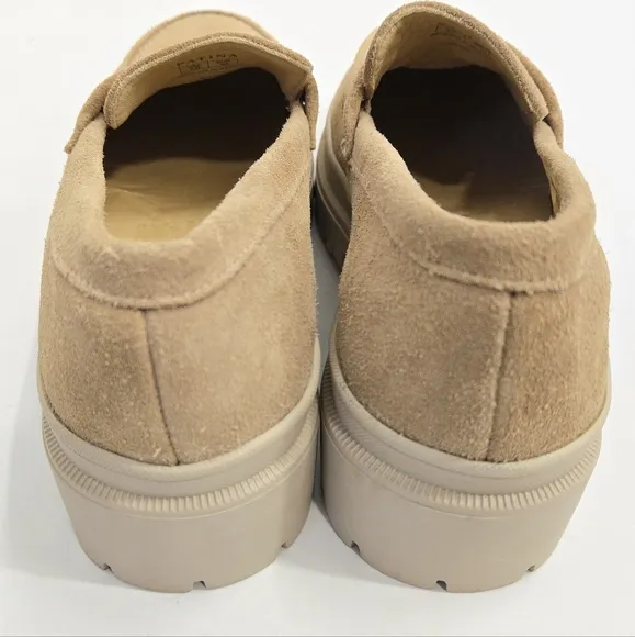 Portland Leather Patina Lug Heel Loafer Shoes Tan Leather