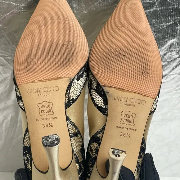 Pre-owned JIMMY CHOO Beige Satin Black Lace Detail Casual Boots