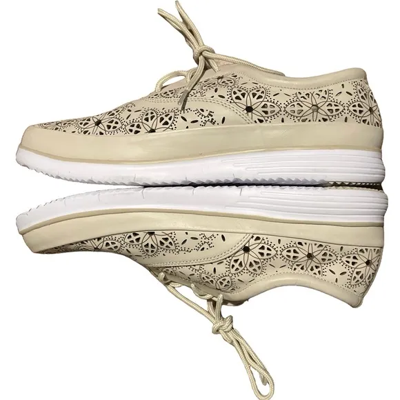 Propet Women's Harper Leather Sneakers Beige 12 W (Wide)