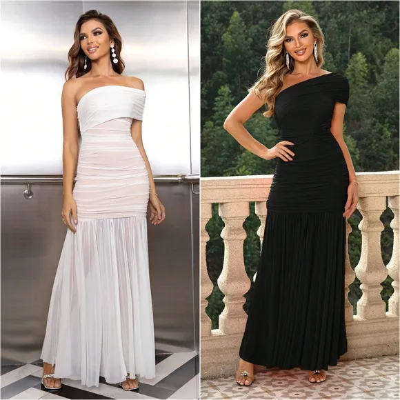 Radiant Royalty One-Shoulder Ruched Dress - White