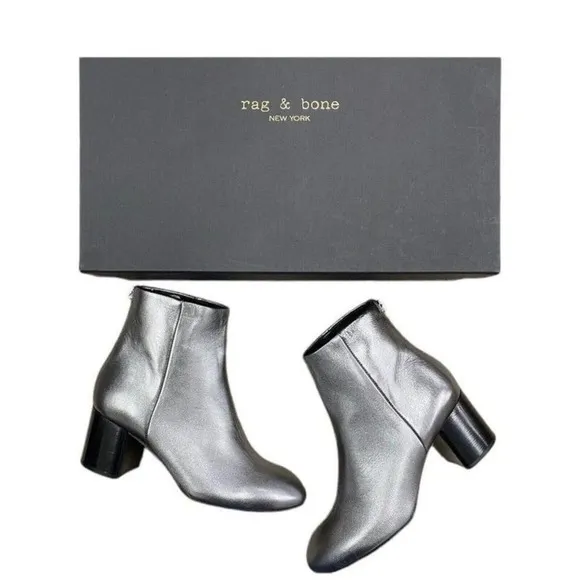 Rag &amp; Bone Drea Gunmetal Metallic Silver Leather Boots EUR 35 US 5