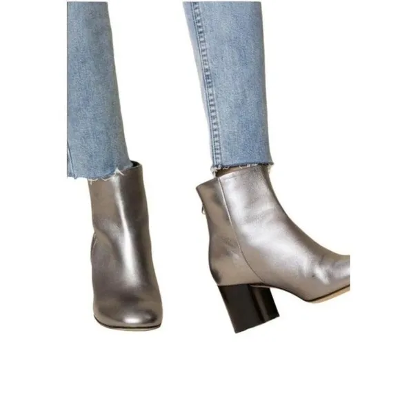 Rag &amp; Bone Drea Gunmetal Metallic Silver Leather Boots EUR 35 US 5